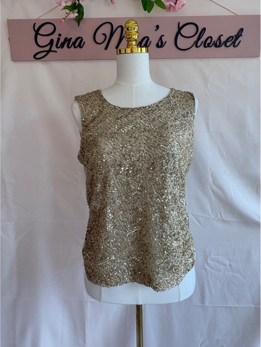 Draper's & Damon's Petite Gold Sequin Sleeveless Top Size PS